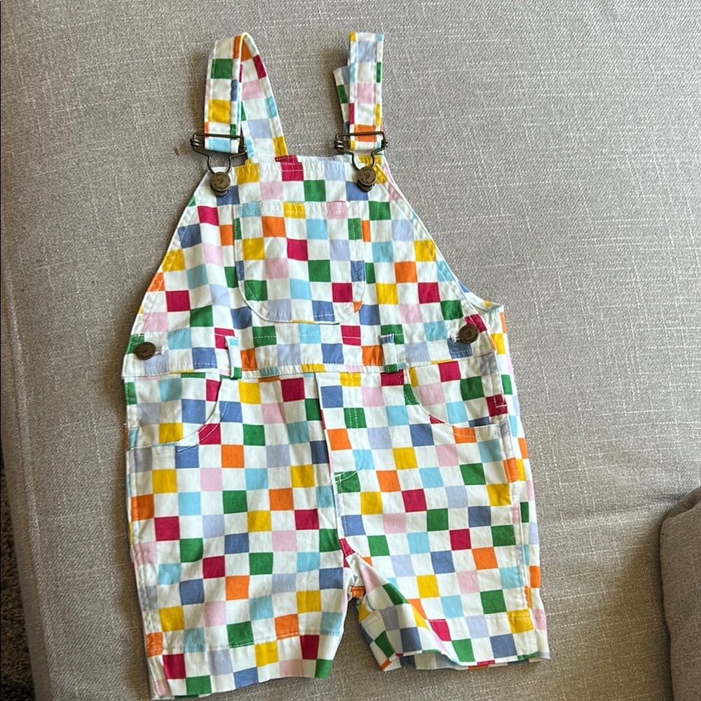 Red and Blue Checkered Overalls with Adjustable Straps